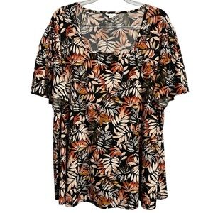 Target Fall Inspired Short Bell Sleeve Square Neck Pop Over Leaf Top Size 22/24